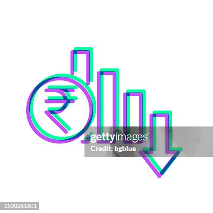 Indian rupee rate decrease. Icon with two color overlay on white background Indian rupee rate decrease. Icon with two color overlay on white background