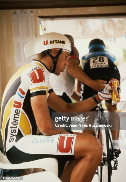 French road racing cyclist Laurent Fignon, one of the big favourites, by 8 seconds, behind American Greg LeMond. At the third place, Spanish Pedro...