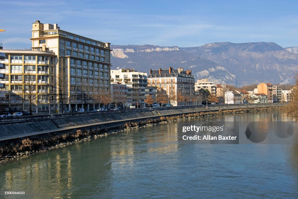 Shoreline of the city of Grenoble with the River Rhone