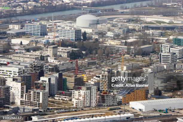 aerial view of the skyline of grenoble's 'polygone scientifique' - polygone stockfoto's en -beelden