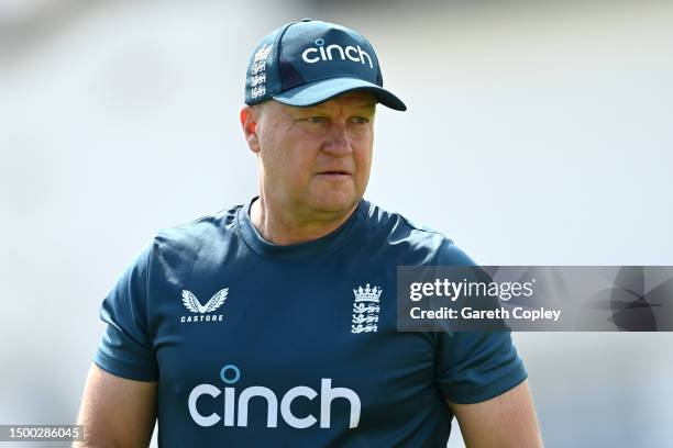England batting coach Jon Lewis during a nets session at Trent Bridge on June 21, 2023 in Nottingham, England.