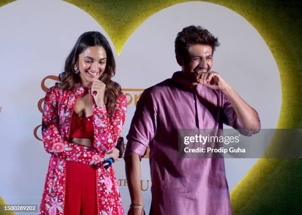 Kiara Advani and Kartik Aryan attend the song launch of film 'Satyaprem Ki Kotha' on June 21, 2023 in Mumbai, India