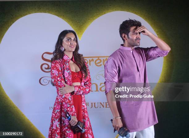 Kiara Advani and Kartik Aryan attend the song launch of film 'Satyaprem Ki Kotha' on June 21, 2023 in Mumbai, India