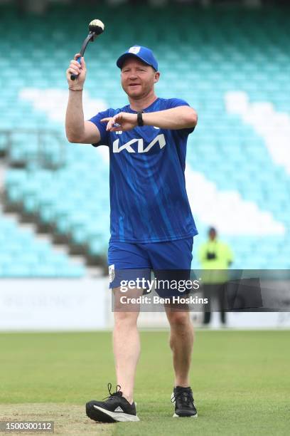 Surrey Head Coach Gareth Batty in action during the Vitality T20 Blast match between Surrey CCC and Hampshire Hawks at The Kia Oval on June 18, 2023...