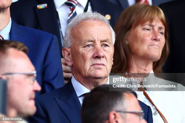 Chairman Rick Parry looks on during the UEFA EURO 2024 qualifying round group C match between England and North Macedonia at Old Trafford on June 19,...