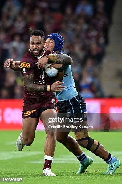 Hamiso Tabuai-Fidow Of The Maroons Is Tackled By Brian Too Of The... News Photo - Getty Images