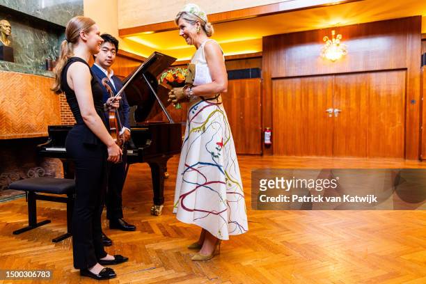 Queen Maxima of The Netherlands visits the Queen Elisabeth music chapel on June 21, 2023 in Waterloo, Belgium.