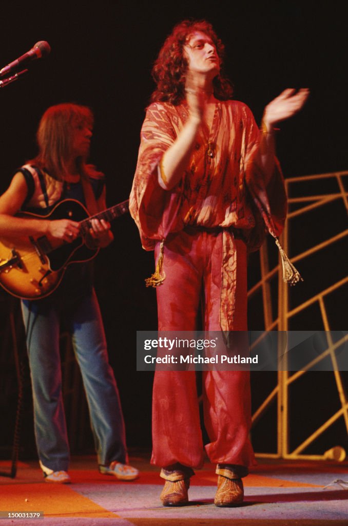 Singer Jon Anderson performing with English progressive rock group ...