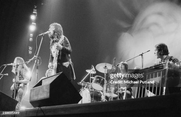 American country rock band Poco performing at the Rainbow Theatre, London, 3rd February 1972. Left to right: Timothy B Schmit, Paul Cotton, Richie...
