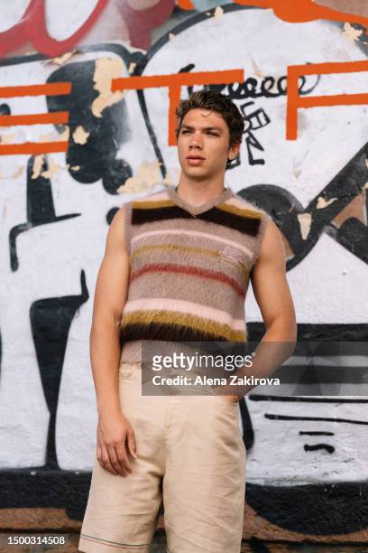 Elias Becker is seen arriving at the Etro Spring/Summer 2024 fashion show during the Milan Fashion Week menswear spring/summer 2024 on June 18, 2023...