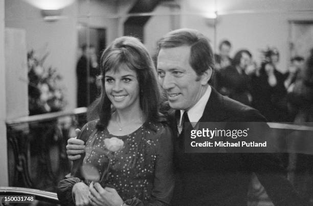 American singer Andy Williams with his wife, French singer and actress Claudine Longet, at the Savoy Hotel, London, 7th November 1970.