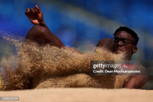Endiorass Kingley of Austria competes in the Men's Triple Jump - Div. 3 during day one of the European Games 2023 at Silesian Stadium on June 20,...