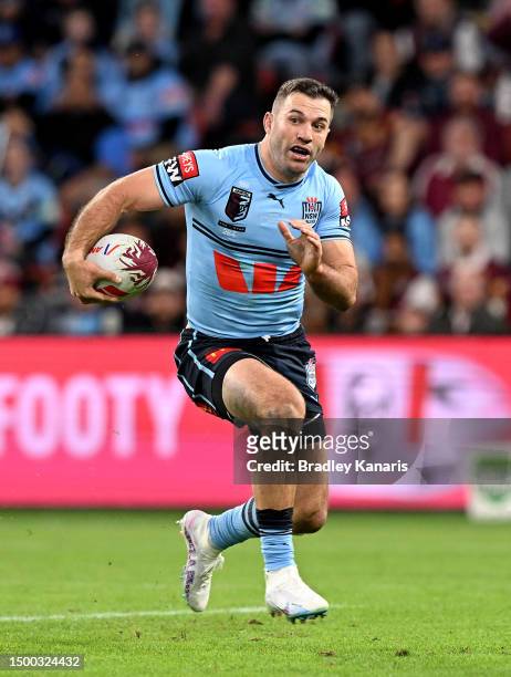James Tedesco of New South Wales in action during game two of the State of Origin series between the Queensland Maroons and the New South Wales Blues...