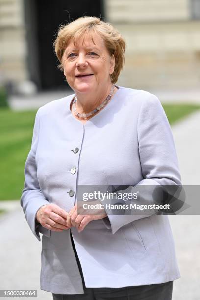 Chancellor Angela Merkel arrives at the Residenz before the Bavarian Prime Minister Markus Soeder honours former Chancellor Angela Merkel with the...