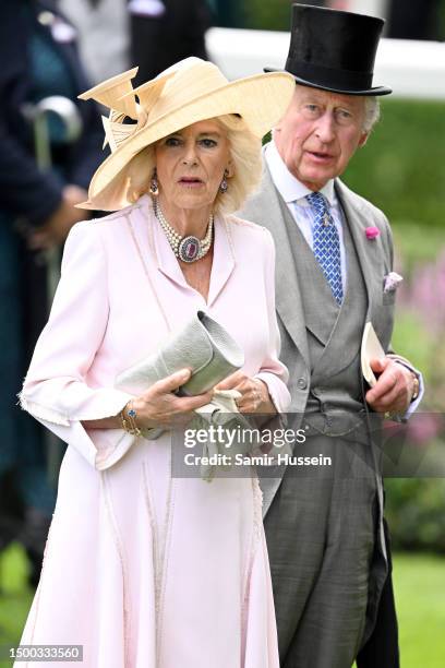 Queen Camilla and King Charles III attend day two of Royal Ascot 2023 at Ascot Racecourse on June 21, 2023 in Ascot, England.