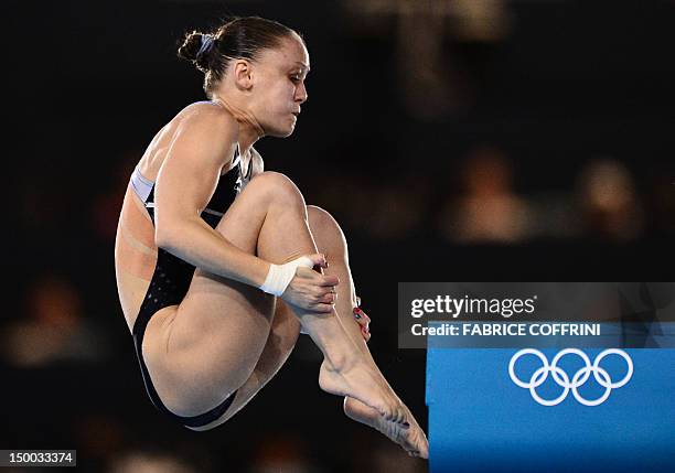 Diver Katie Bell competes in the women's 10m platform semi-finals during the diving event at the London 2012 Olympic Games on August 9, 2012 in...