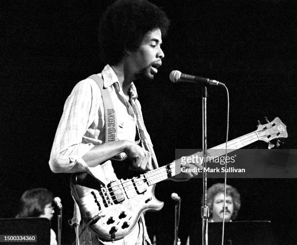 Musician/Composer Stanley Clarke seen during the taping of The Midnight Special TV show at NBC Studios in Burbank, CA 1976.