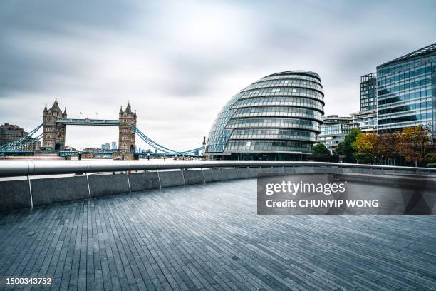 paseo vacío junto al río en londres - business park uk fotografías e imágenes de stock