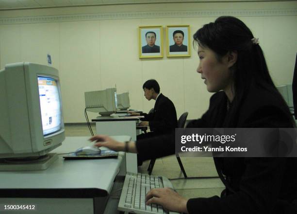 North Korean students engage in a simulated internet chat, connecting with fellow students across DPRK, while the presence of the North Korean...