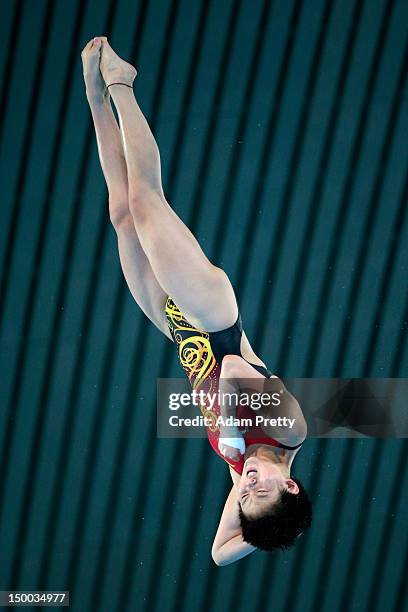 Ruolin Chen of China competes in the Women's 10m Platform Diving Semifinal on Day 13 of the London 2012 Olympic Games at the Aquatics Centre on...