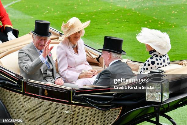 King Charles III and Queen Camilla attend day two of Royal Ascot 2023 at Ascot Racecourse on June 21, 2023 in Ascot, England.