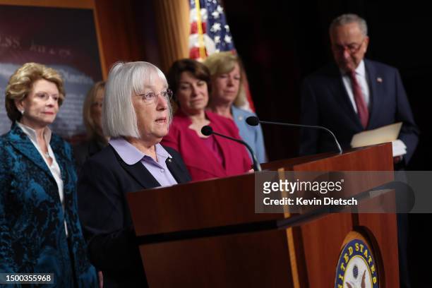 Sen. Patty Murray speaks on the upcoming anniversary of the Supreme Court Dobbs decision, which ended a women's right to access an abortion, at the...
