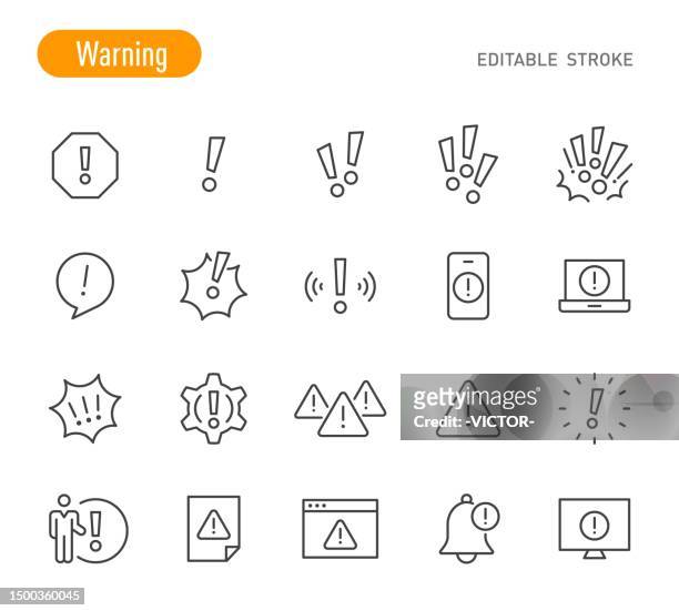 warning icons - line series - editable stroke - important message stock illustrations