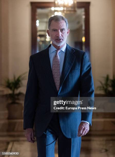 King Felipe VI receives in audience the participants in the Young Ibero-American Leaders Program, at the Zarzuela Palace, on 21 June, 2023 in Madrid,...