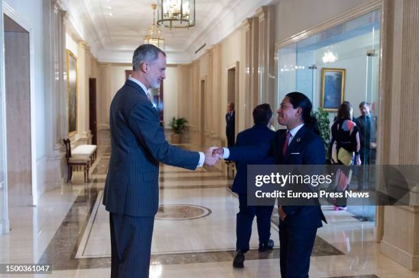 King Felipe VI receives in audience the participants in the Young Ibero-American Leaders Program, at the Zarzuela Palace, on 21 June, 2023 in Madrid,...