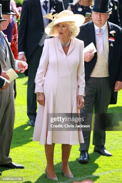 Queen Camilla attends day two of Royal Ascot 2023 at Ascot Racecourse on June 21, 2023 in Ascot, England.