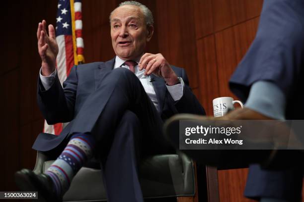 Senate Majority Leader Sen. Chuck Schumer speaks on AI technology at the Center for Strategic and International Studies on June 21, 2023 in...