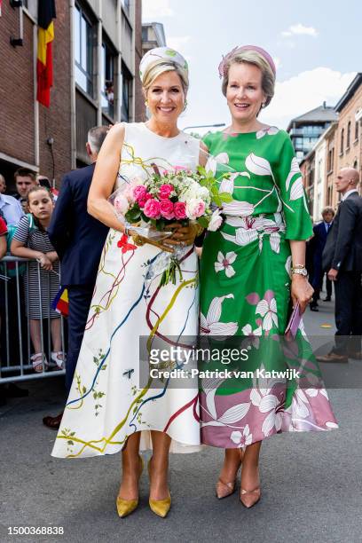 Queen Maxima of The Netherlands and Queen Mathilde of Belgium visit school Institut Saint-Andre where they attended a drawing workshop on June 21,...