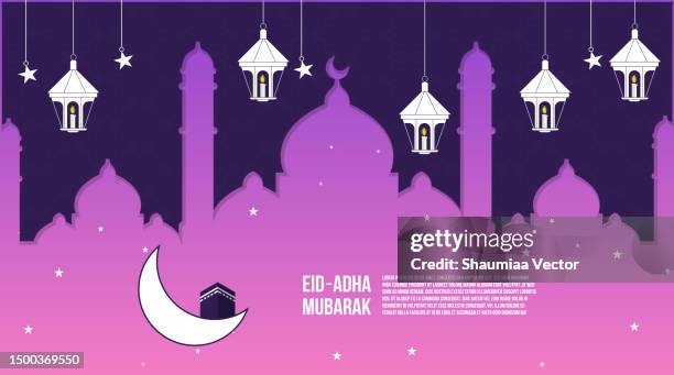 happy eid al adha mubarak banner illustration background design - pink sheep stock illustrations