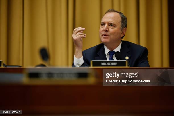 House Judiciary Committee member Rep. Adam Schiff questionsSpecial Counsel John Durham during a break in a hearing in the Rayburn House Office...