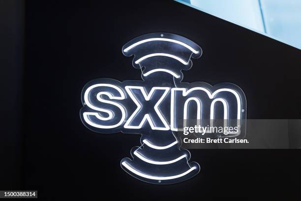 Detail view of SiriusXM logo at SiriusXM Studios on June 21, 2023 in Nashville, Tennessee.