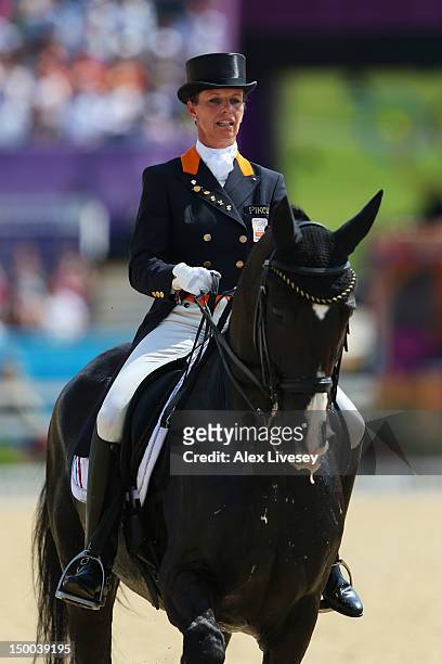 Anky van Grunsven of Netherlands riding Salinero competes in the Individual Dressage on Day 13 of the London 2012 Olympic Games at Greenwich Park on...