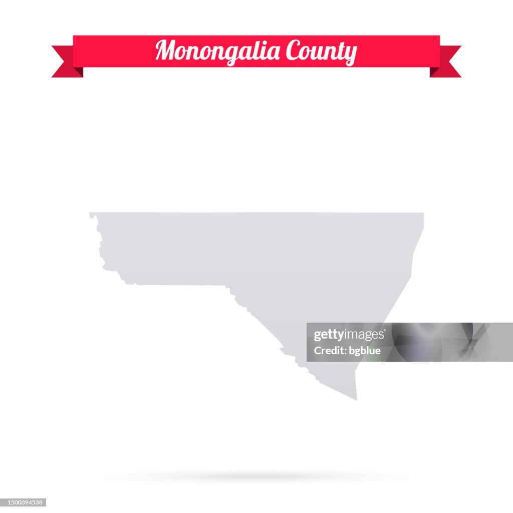 Monongalia County, West Virginia. Map on white background with red banner