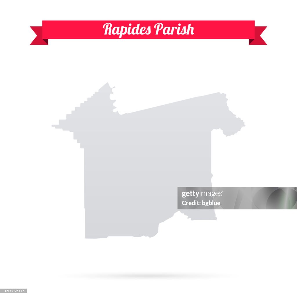 Rapides Parish, Louisiana. Map on white background with red banner