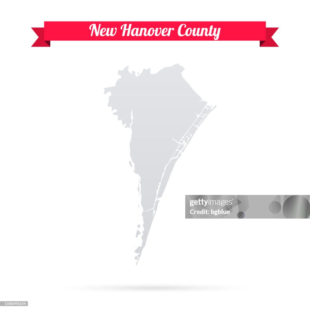 New Hanover County, North Carolina. Map on white background with red banner