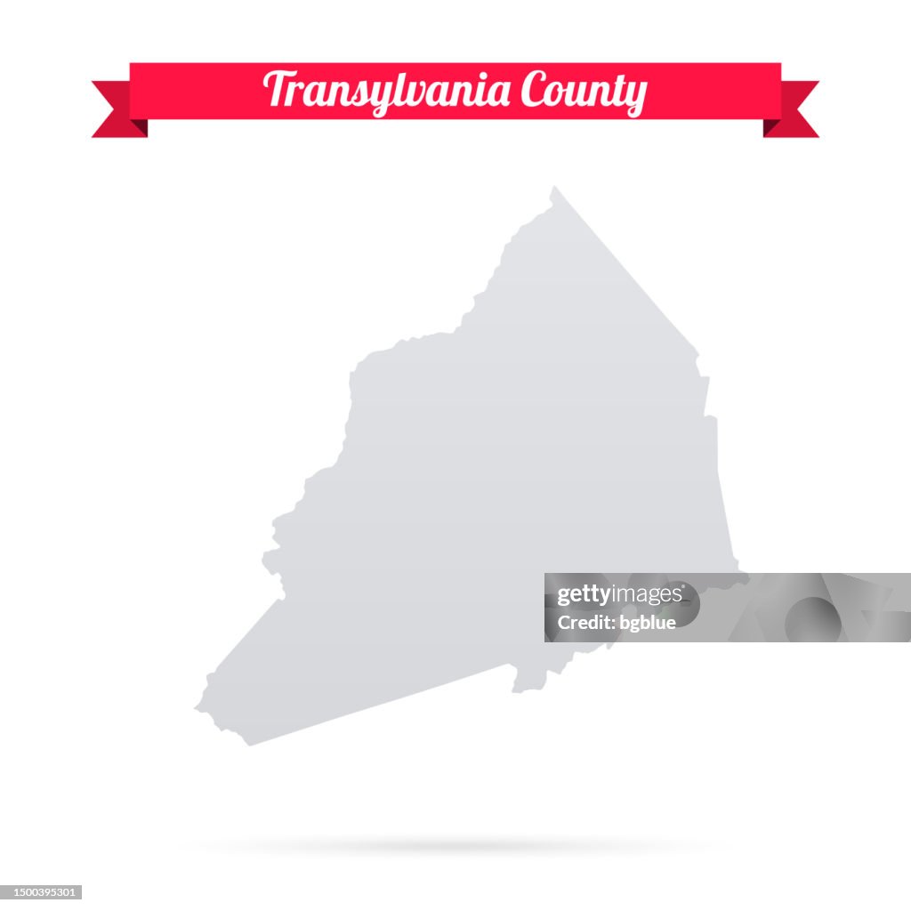 Transylvania County, North Carolina. Map on white background with red banner