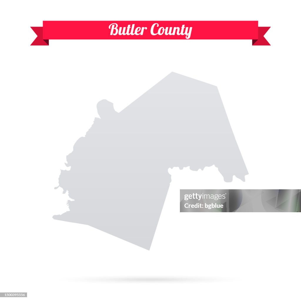 Butler County, Kentucky. Map on white background with red banner