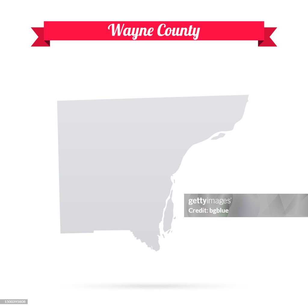 Wayne County, Michigan. Map on white background with red banner