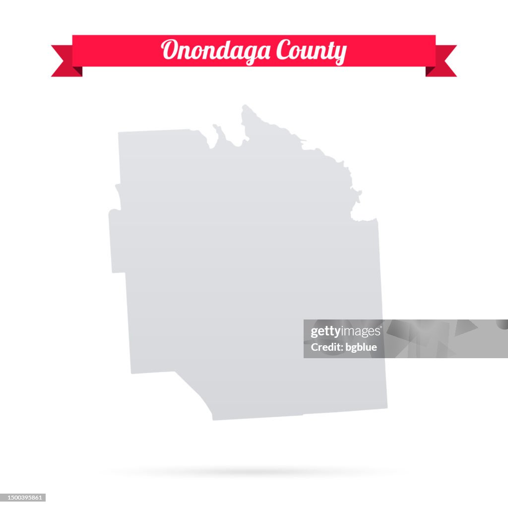 Onondaga County, New York. Map on white background with red banner