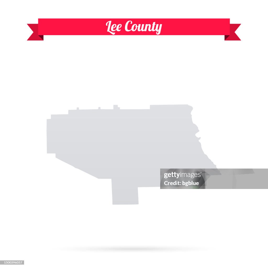 Lee County, Alabama. Karte auf weißem Hintergrund mit rotem Banner