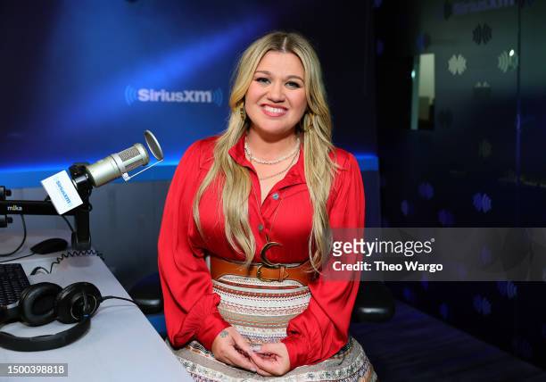 Kelly Clarkson visits SiriusXM at SiriusXM Studios on June 21, 2023 in New York City.