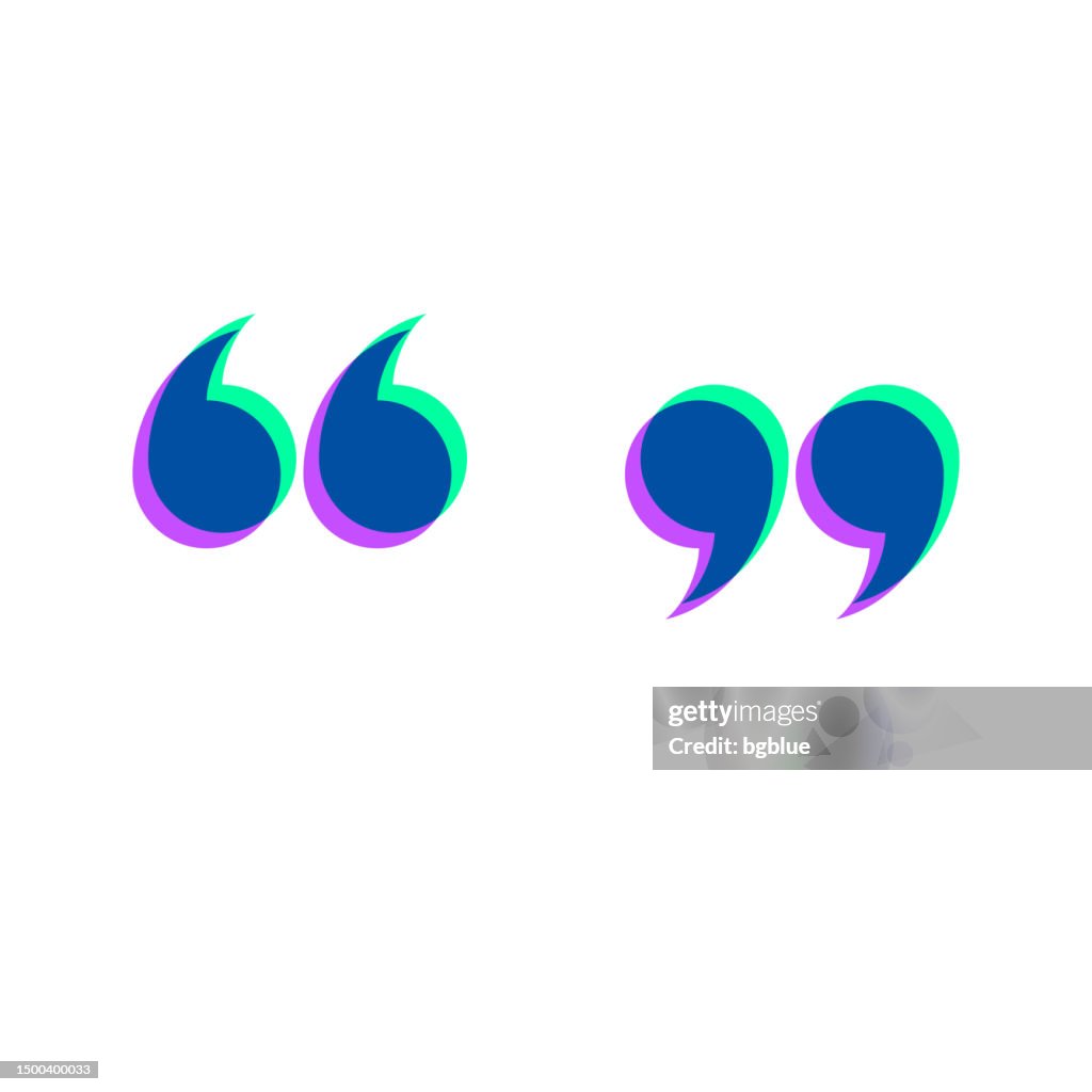 Quotation marks. Icon with two color overlay on white background