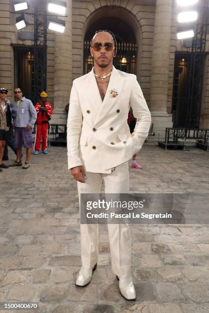 Lewis Hamilton attends the Wales Bonner Menswear Spring/Summer 2024 show as part of Paris Fashion Week on June 21, 2023 in Paris, France.
