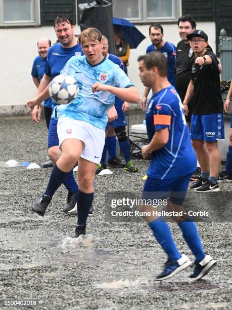 Prince Sverre Magnus attends a Friendship Football Match at Skaugum Stadium on June 21, 2023 in Oslo, Norway.