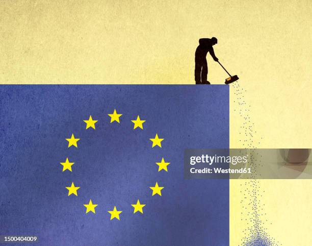 illustration of street sweeper on top of†european union flag - european union flag stock illustrations