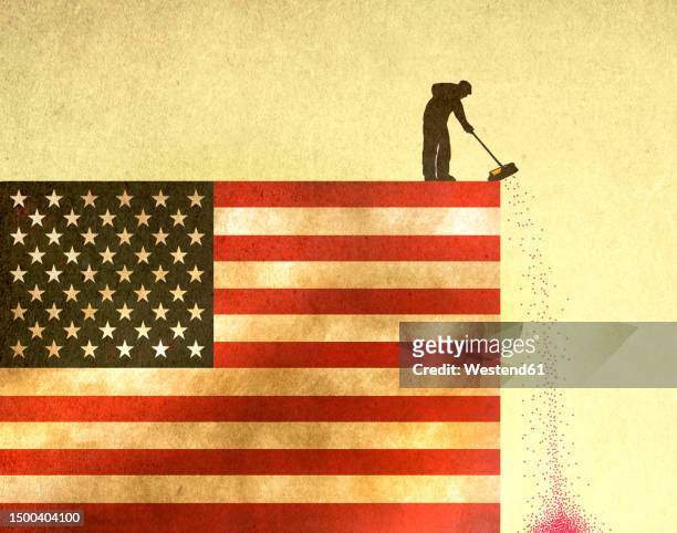 illustration of street sweeper on top of†american flag - at the edge of stock illustrations